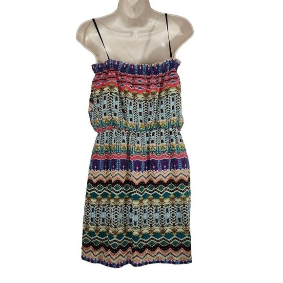 City Triangles Blouson Mini Dress Sundress Women Size L Colorful Teal Purple NEW - Picture 6 of 11